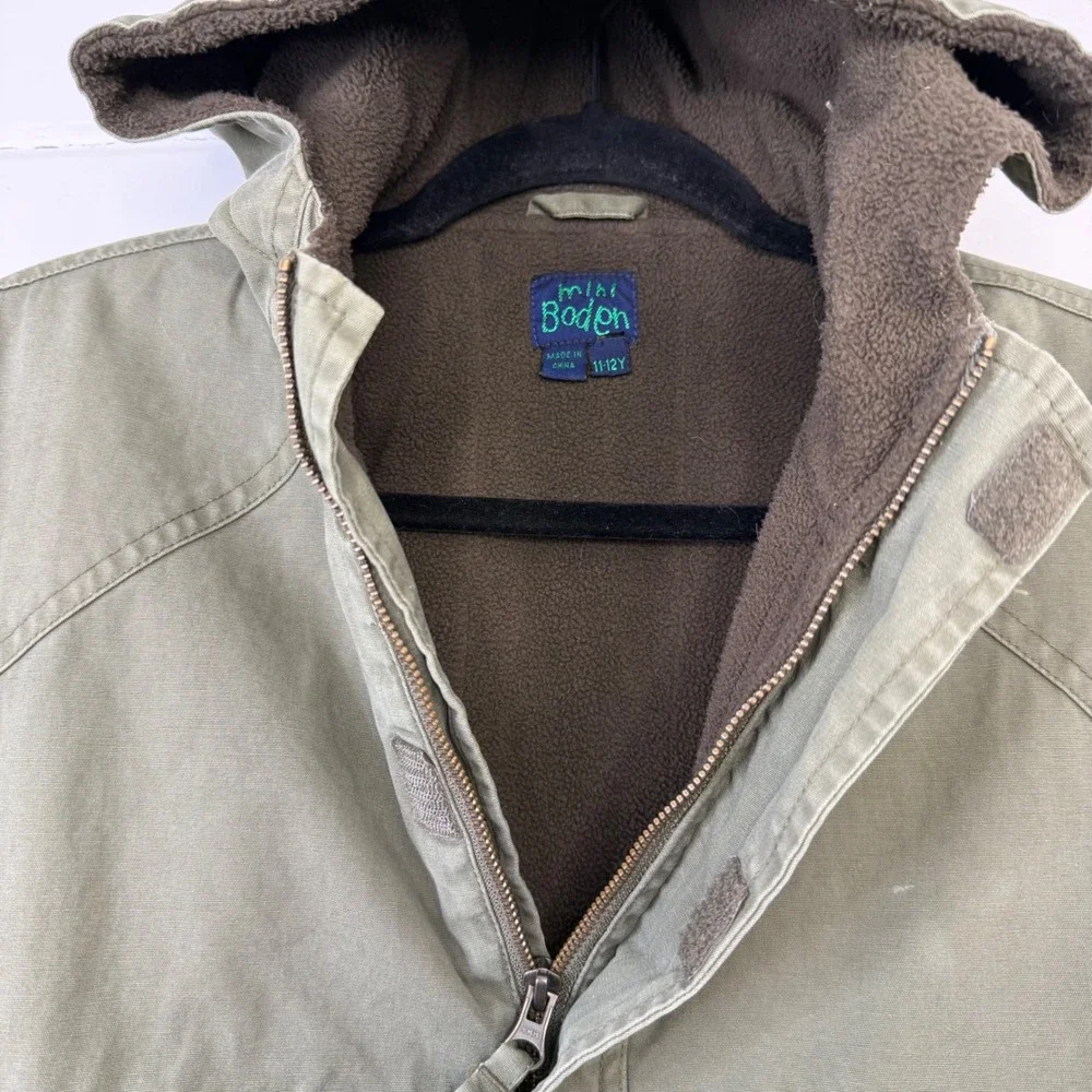 Mini Boden 11/12Y Olive Green Pull Over Fleece Lined Jacket 1/2‎ Zip Anorak